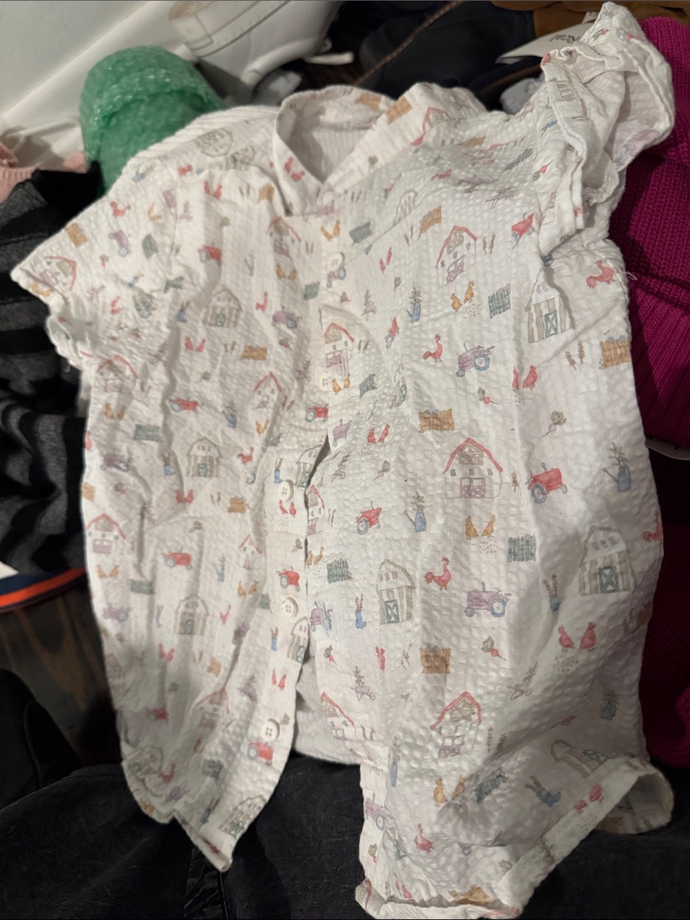 White button down with Pastel Farm Print